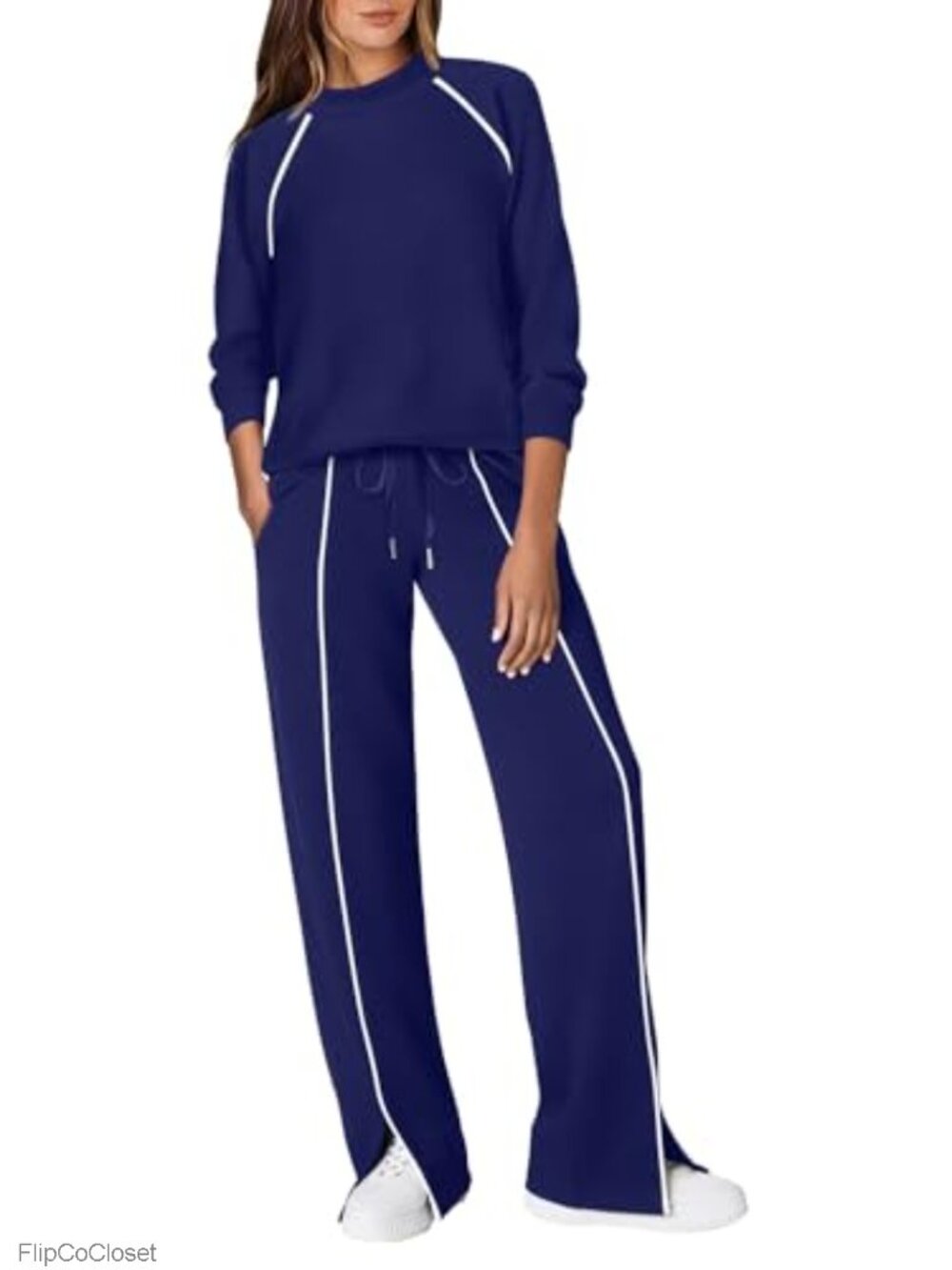 2 Piece Lounge Set Mock Neck Piping Front Pockets Travel Tracksuit